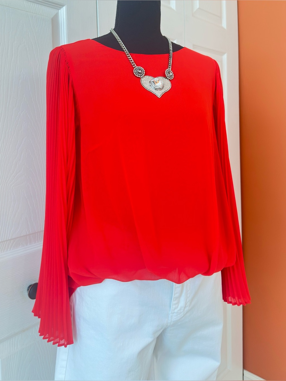 VINCE CAMUTO ~ Red Pleated-Sleeve Women's Blouse - Elegant Casual Top